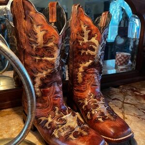 Brown and Sparkly Gold Western Cowboy Boots Dan Post. Size 8 1/2